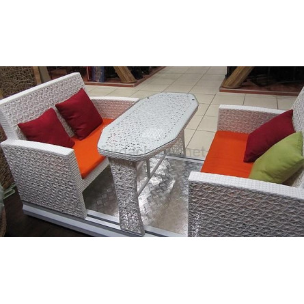 Маятниковые садовые качели плетеные из искусственного ротанга Isola 2 со столом белые