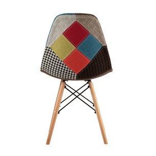 Eames DSW в тканевой обивке в стиле пэчворк, сиденье платиковое, ножки деревянные