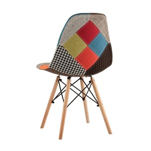 Eames DSW в тканевой обивке в стиле пэчворк, сиденье платиковое, ножки деревянные