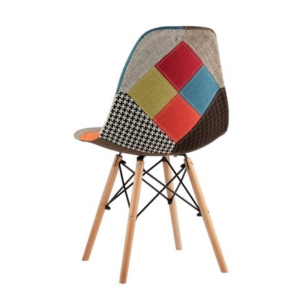 Eames DSW в тканевой обивке в стиле пэчворк, сиденье платиковое, ножки деревянные