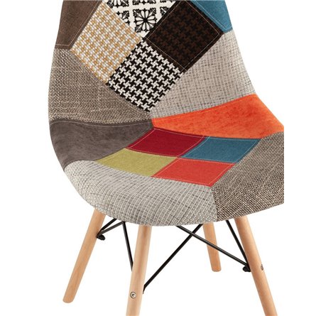 Eames DSW в тканевой обивке в стиле пэчворк, сиденье платиковое, ножки деревянные