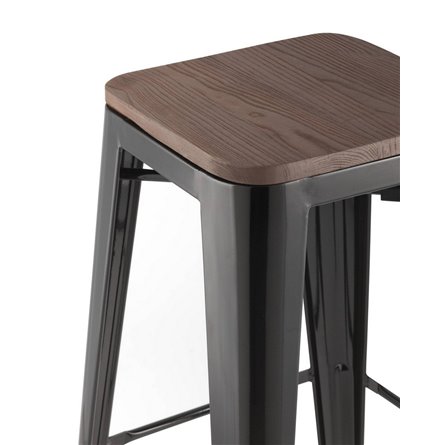 Tolix WOOD черный глянцевый, металл с порошковым покрытием, светлое дерево, металл