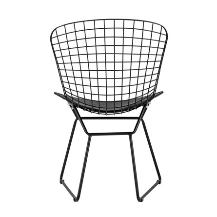 обеденный Bertoia металлический черный с черной подушкой из экокожи