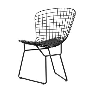 обеденный Bertoia металлический черный с черной подушкой из экокожи