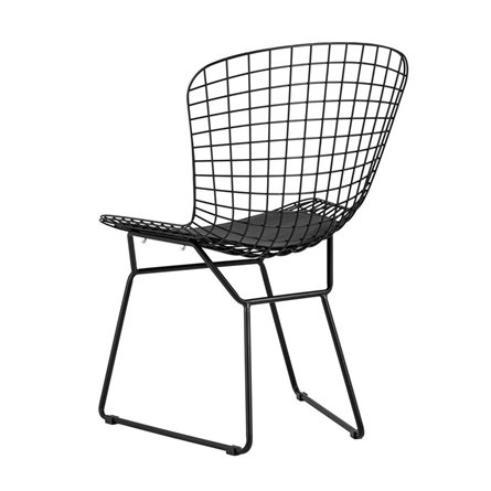 обеденный Bertoia металлический черный с черной подушкой из экокожи