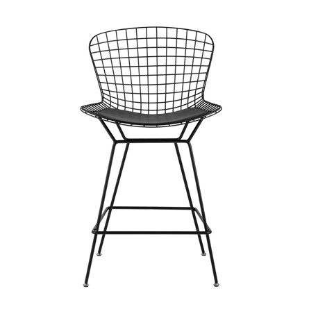 С низкой спинкой Bertoia черный металл с черной подушкой из экокожи