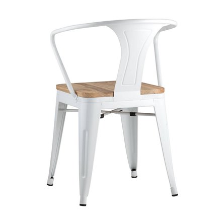 Tolix с подлокотниками белый матовый + светлое дерево, металлическое основание, оцинкованная мет