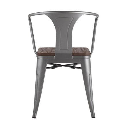 Tolix с подлокотниками серебристый матовый + темное дерево, , металлическое серебристое основани