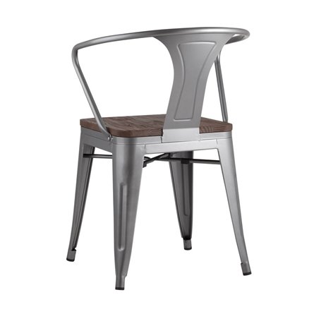 Tolix с подлокотниками серебристый матовый + темное дерево, , металлическое серебристое основани