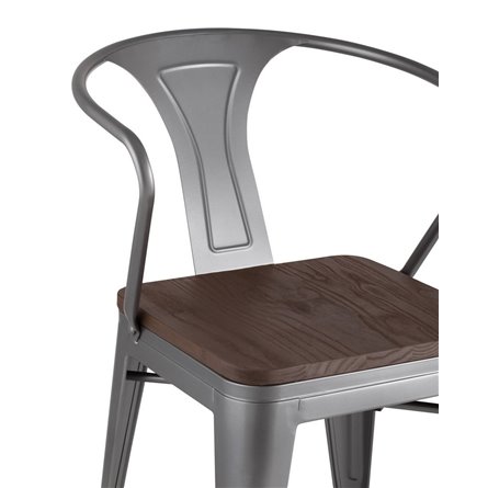 Tolix с подлокотниками серебристый матовый + темное дерево, , металлическое серебристое основани