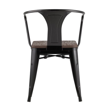 Tolix с подлокотниками черный глянцевый + темное дерево, металлическое основание, оцинкованная с