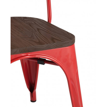Tolix WOOD красный глянцевый, основание и спинка оцинкованная сталь, сиденье дерево