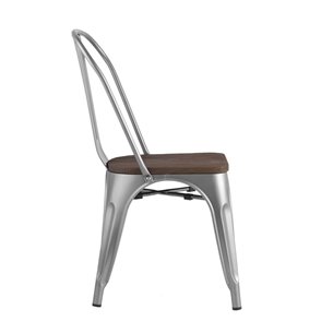 Tolix WOOD серебристый матовый, основание и спинка оцинкованный металл, сиденье тёмное дерево