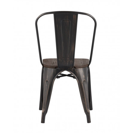 Tolix WOOD черный патина золото, основание и спинка оцинкованный металл, сиденье тёмное дерево