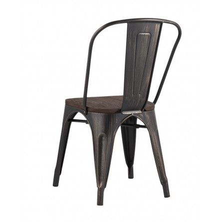Tolix WOOD черный патина золото, основание и спинка оцинкованный металл, сиденье тёмное дерево