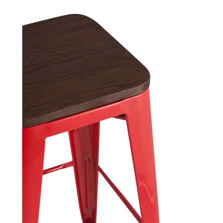 Tolix WOOD красный глянцевый, металл с порошковым покрытием, светлое дерево, металл