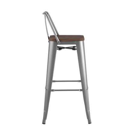 Tolix WOOD со спинкой серебристый матовый, металл, дерево