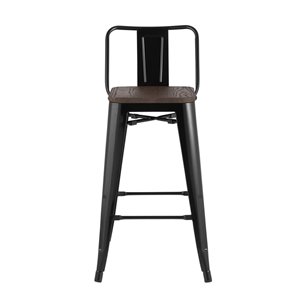 Tolix WOOD со спинкой черный глянцевый, черное основание, металл с порошковым покрытием