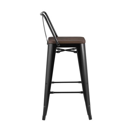 Tolix WOOD со спинкой черный глянцевый, черное основание, металл с порошковым покрытием