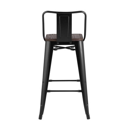 Tolix WOOD со спинкой черный глянцевый, черное основание, металл с порошковым покрытием