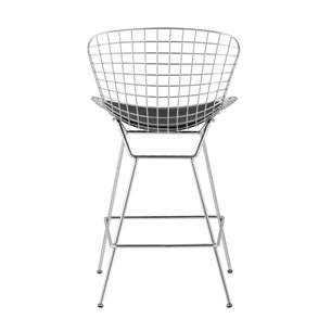 с низкой спинкой Bertoia хромированный металл с черной подушкой из экокожи