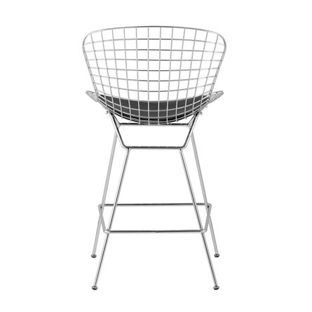 с низкой спинкой Bertoia хромированный металл с черной подушкой из экокожи