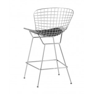 с низкой спинкой Bertoia хромированный металл с черной подушкой из экокожи