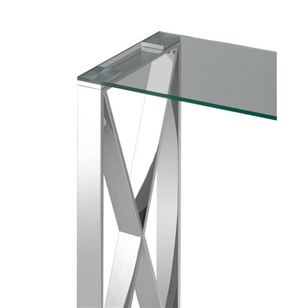 КРОСС 115*30 серебро каркас нержавеющая сталь столешница закаленное стекло