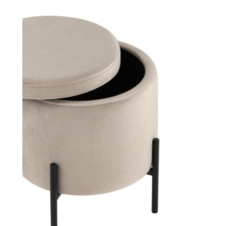Грейс с ящиком велюр серо-бежевый на металлических черных ножках