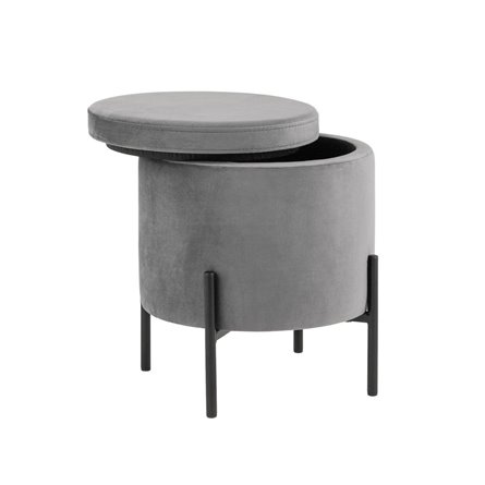 Грейс с ящиком велюр серый на металлических черных ножках