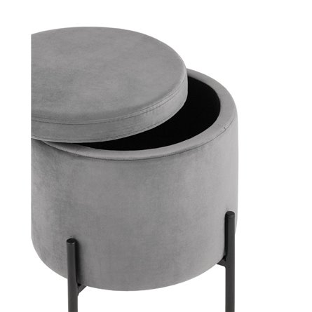 Грейс с ящиком велюр серый на металлических черных ножках
