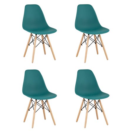 Eames Style DSW темно-бирюзовый, литой полипропилен, стальной каркас, натуральный массив бука