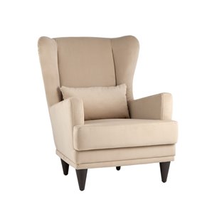 Скотт велюр бежевый с высокой спинкой и подушкой для поясницы