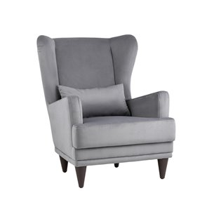 Скотт велюр серый с высокой спинкой и подушкой для поясницы