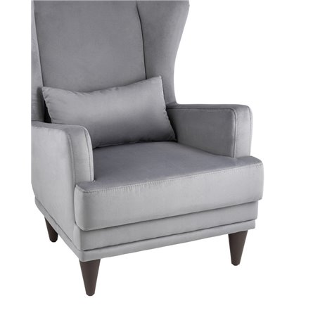 Скотт велюр серый с высокой спинкой и подушкой для поясницы