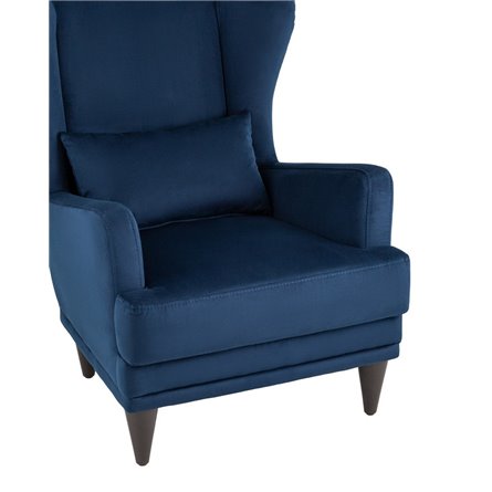 Скотт велюр темно-синий с высокой спинкой и подушкой для поясницы