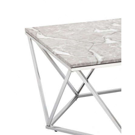 столик Авалон 122*66 серый мрамор каркас нержавеющая сталь серебро