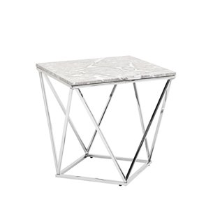 столик Авалон 61*61 серый мрамор каркас нержавеющая сталь серебро