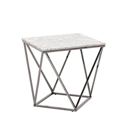 столик Авалон 61*61 серый мрамор каркас нержавеющая сталь темный хром