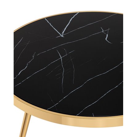 Гелиос 80х80, стекло черный мрамор, ножки сталь золото