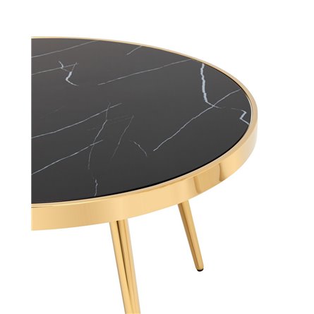 Гелиос 80х80, стекло черный мрамор, ножки сталь золото