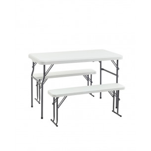 садовой мебели из стола и двух скамеек Кейт белый пластик HDPE каркас стальная труба