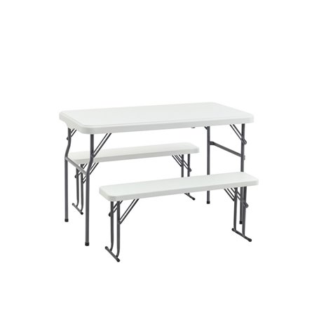 садовой мебели из стола и двух скамеек Кейт белый пластик HDPE каркас стальная труба