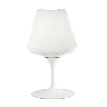 Tulip белый, ножка металлическая, сиденье и спинка из пластика, сидушка мягкая из экокожи