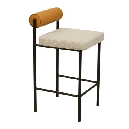 Балла бежевый сиденье букле, со спинкой в форме валика экокожа, ножки черные металл