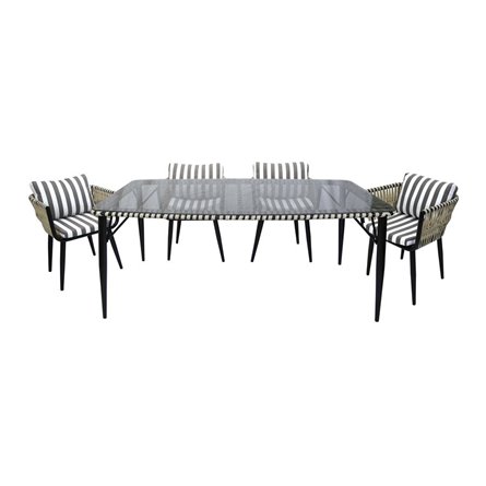 Набор мебели Монте-Карло арт.MK-MT001,MK-MT005-2024 бежевый, (4 кресла+стол 180х100см, каркас черный, ротанг жемчуг, ткань пол