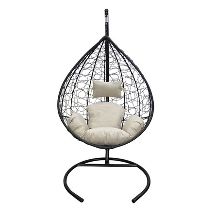 Кресло подвесное Сфера арт.CN800-2024 (стойка+основание.черн.,корзн.черн.,подуш.беж. 3уп.(М))