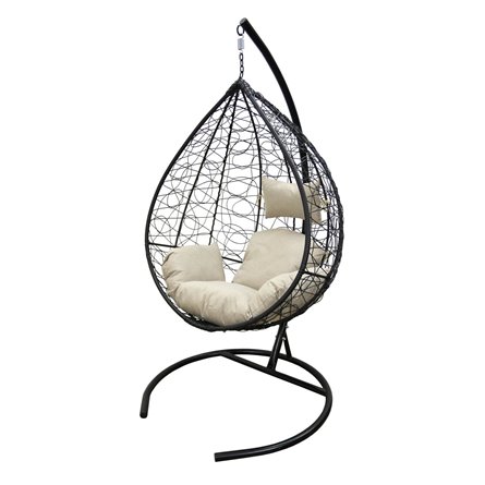 Кресло подвесное Сфера арт.CN800-2024 (стойка+основание.черн.,корзн.черн.,подуш.беж. 3уп.(М))