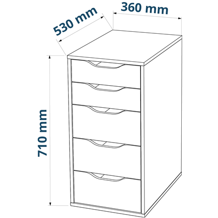 S01026 Ингар 5 комод 36x71x53, серо-бирюзовый