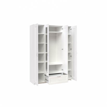 BRIMNES/СИРИУС шкаф четырёхдверный белый с одним выдвижным ящиком и двумя зеркалами